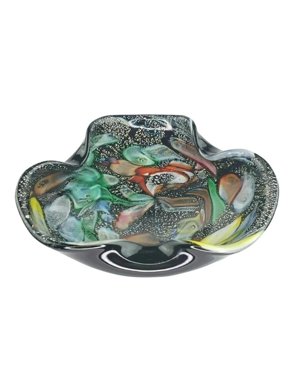 Mid 20th Century Avem Tutti Frutti Dino Martins Black Aventurine Murano Glass